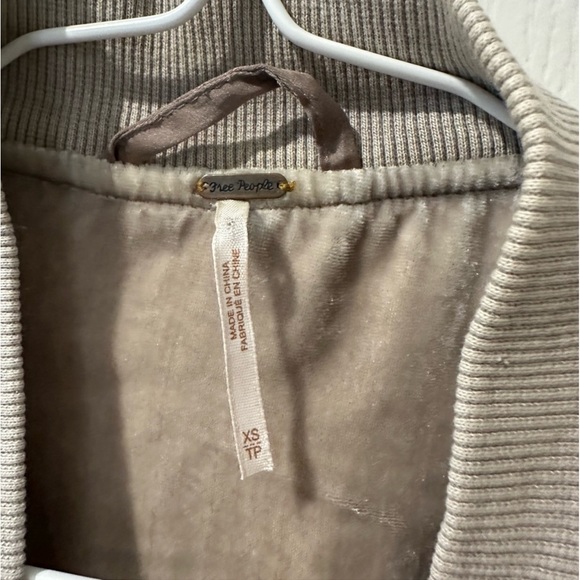 Free People Ruched Velvet Neutral Bomber Jacket. - Picture 10 of 14